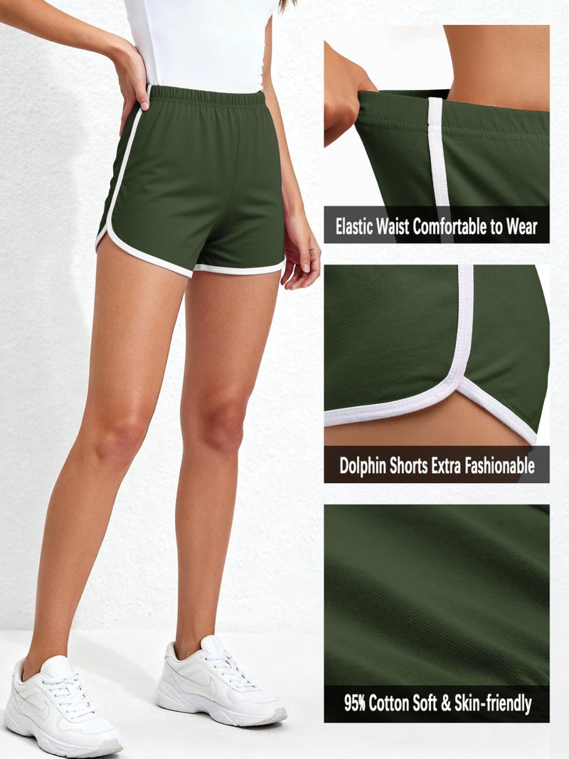 URATOT Women's Cotton Shorts Gym Shorts Yoga Shorts Summer Running Active Shorts Dance, Pack of 2 Black, Army Green - Image 4